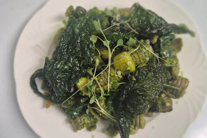 Chestnut gnocchi, toscano, pesto and greens